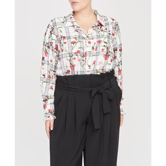 RACHEL ROY Womens Floral Check Ruffle Cuff Blouse Size 20W - Picture 11 of 14